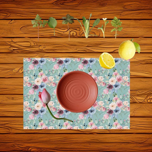 White Blush Mauve Blue Roses Elegant Placemat (Creator Uploaded)