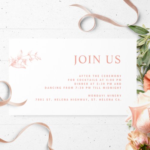 White Blush Peach  Join Us Reception Wedding  Enclosure Card