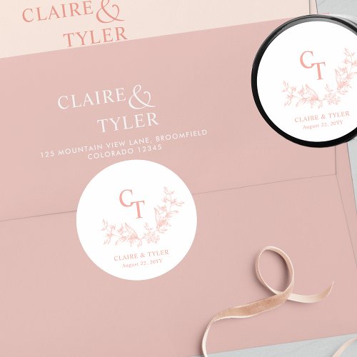 White Blush Peach Wedding Envelope Seal  Favor