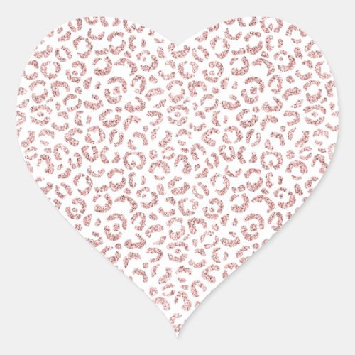 White Blush Pink Glam Glitter Leopard Heart Sticker