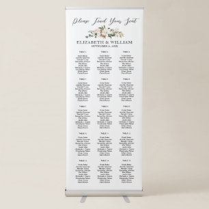 White & Blush Pink Magnolia Floral Script Seating Retractable Banner