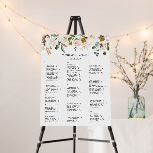 White & Blush Pink Magnolia Floral Seating Chart Foam Board
