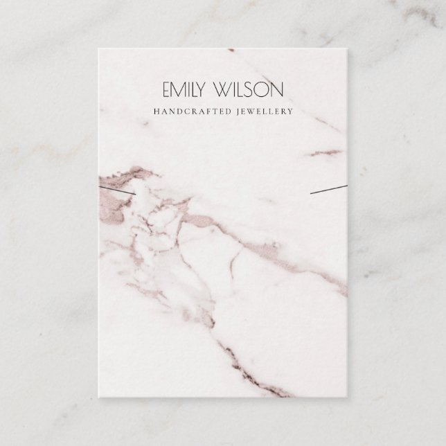 WHITE BLUSH PINK MARBLE TEXTURE NECKLACE DISPLAY BUSINESS CARD (Front)