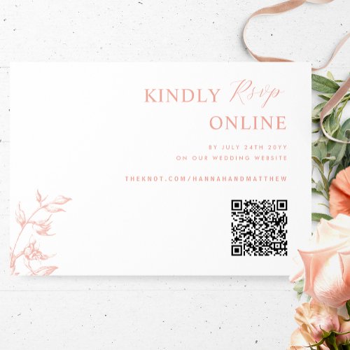 White Blush Pink Peach Chic QR Code RSVP Wedding Enclosure Card
