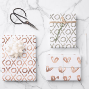 White Blush Pink Rose Gold Silver XOXO Wrapping Paper Sheets