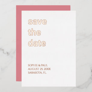 White Blush Pink Save the Date Rose Gold Foil Invitation