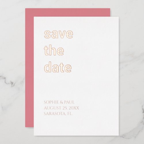 White Blush Pink Save the Date Rose Gold Foil Invitation