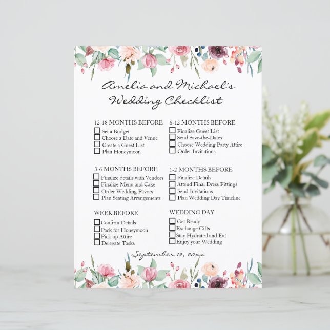 White Blush Rose Romance Wedding Checklist (Standing Front)