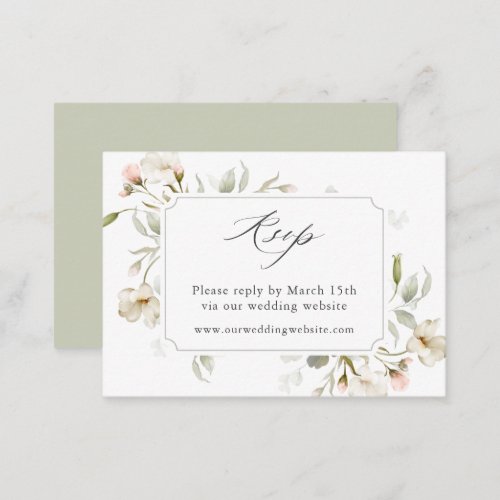 White Blush Sage Floral Wedding Website RSVP  Enclosure Card