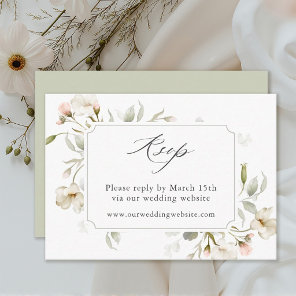 White Blush Sage Floral Wedding Website RSVP  Enclosure Card