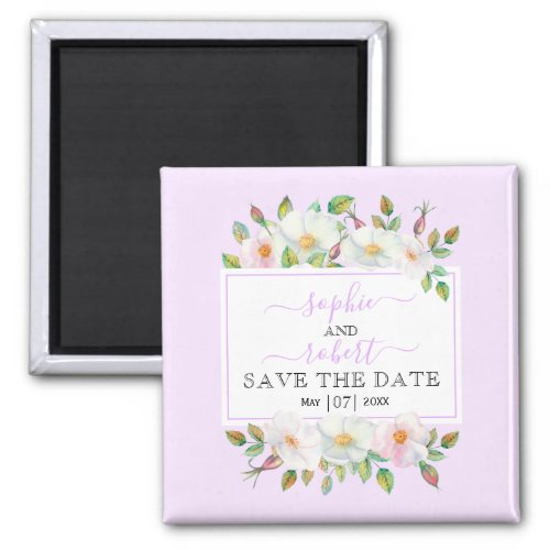 White blush wild roses pale lavender Save the Date Magnet