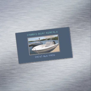 White boats in the marina boat rental  business card magnet