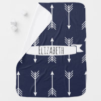 White Bohemian Arrows & Baby's Name Baby Blanket