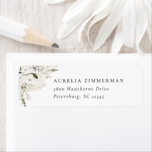 White Bohemian Floral Address Label