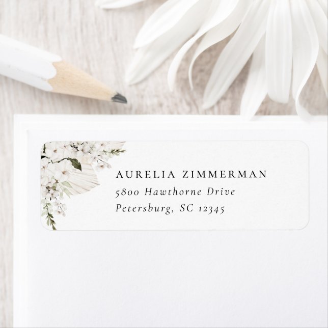 White Bohemian Floral Address Label (Insitu)