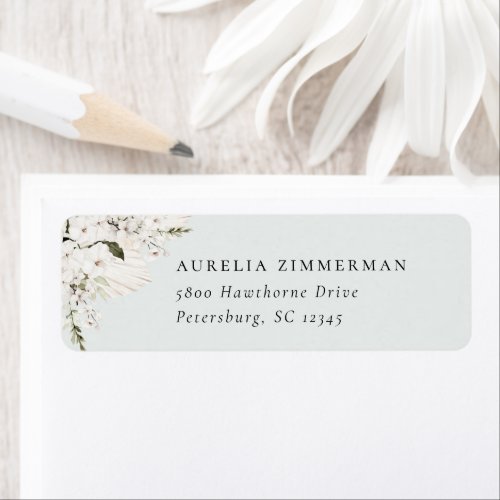 White Bohemian Floral Address Label