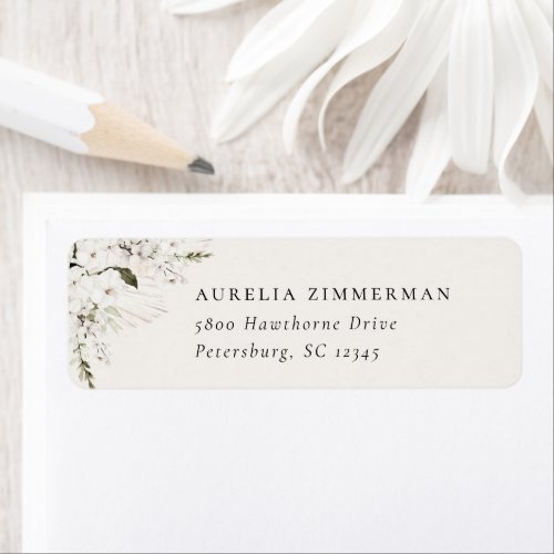 White Bohemian Floral Address Label