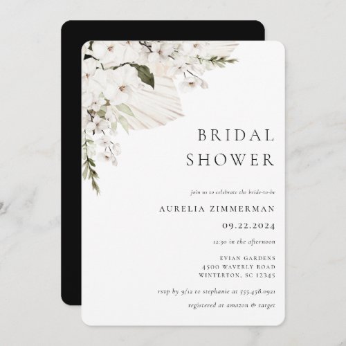 White Bohemian Floral Bridal Shower Invitation