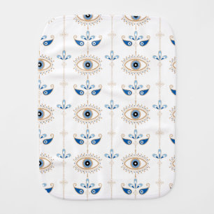 White bohemian retro evil eye pattern baby burp cloth