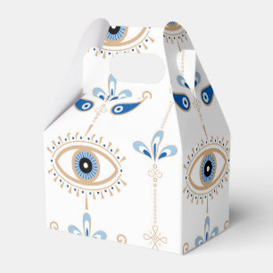 White bohemian retro evil eye pattern favor boxes