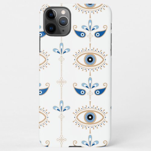 White bohemian retro evil eye pattern iPhone 11Pro max case