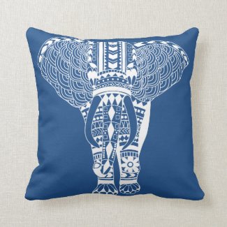 White Bohemian Tribal Elephant Throw Pillow