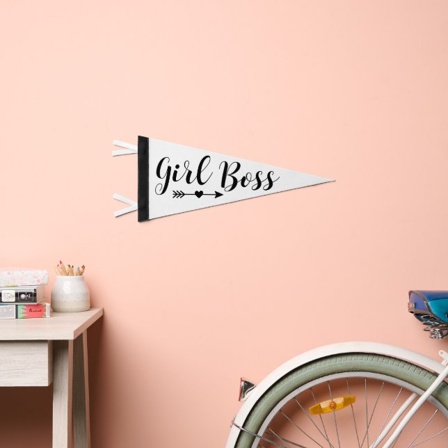 White Boho Arrow Girl Boss    Pennant Flag (Front)