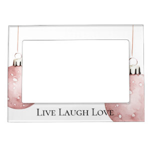 White Boho Blush Pink Christmas Tree Ornament Magnetic Frame
