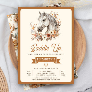White Boho Floral Horse Cowgirl Birthday Party Invitation