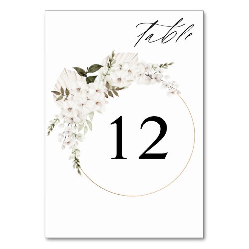 White Boho Floral Table Number