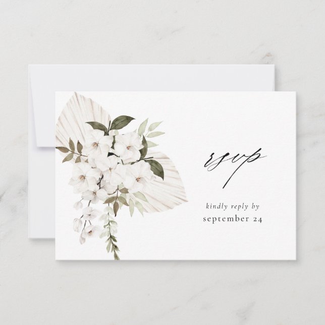White Boho Floral w Meal RSVP Card (Front)