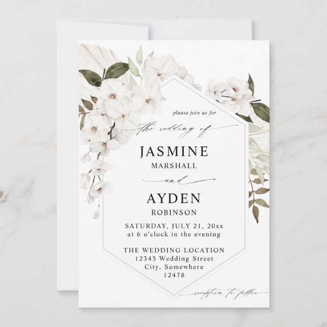 White Boho Floral Wedding Invitation V2 LN (Front)