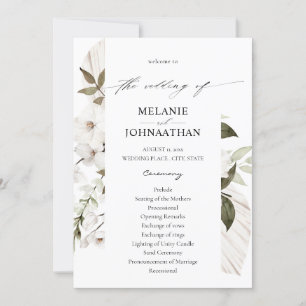 White Boho Floral Wedding Program