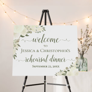 White Boho Floral Wedding Rehearsal Dinner Welcome Foam Board