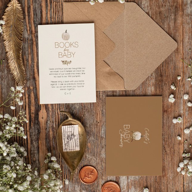 White Boho Pumpkin Baby Shower Books For Baby Enclosure Card (Creator Uploaded)