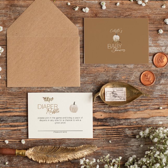 White Boho Pumpkin Baby Shower Diaper Raffle Enclosure Card (Creator Uploaded)