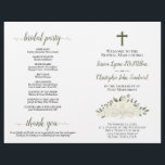 White Boho Roses DIY Fold Catholic Wedding Program<br><div class="desc">This beautiful program is designed for a Catholic ceremony. It features a rustic boho chic design with a hand painted watercolor roses and blossoms in shades of ivory, white, and cream. There is a crucifix or cross, with elegant sage green or olive colored script calligraphy for the names of the...</div>