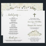 White Boho Roses DIY Fold Catholic Wedding Program<br><div class="desc">This beautiful program is designed for a Catholic ceremony. It features a rustic boho chic design with a hand painted watercolor roses and blossoms in shades of ivory, white, and cream. There is a crucifix or cross, with elegant sage green or olive colored script calligraphy for the names of the...</div>