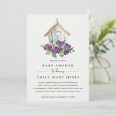 WHITE BOHO RUSTIC FLORAL BIRDHOUSE BABY SHOWER INVITATION (Standing Front)