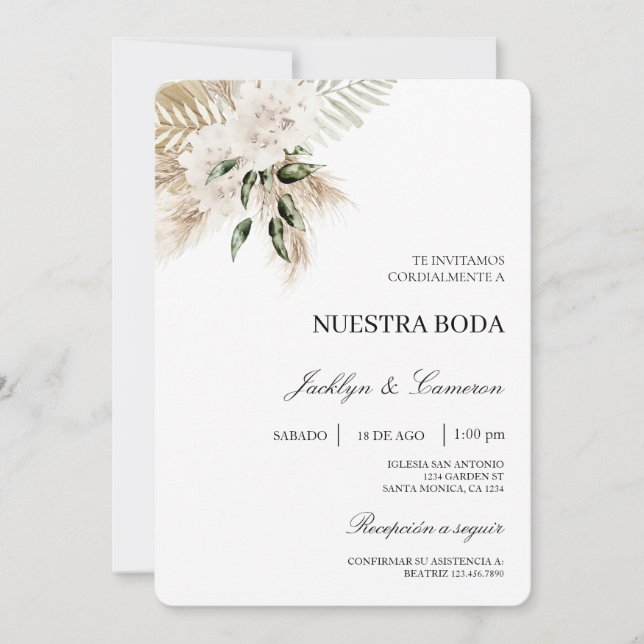 White Boho Spanish Wedding Invitation (Front)