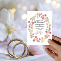 White Boho Watercolor Flowers Wedding Invitation