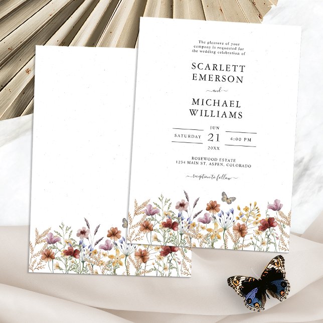 White Boho Wedding Invitation (White Floral Boho Wedding Invitation with Butterfly by Painted Paperie
)