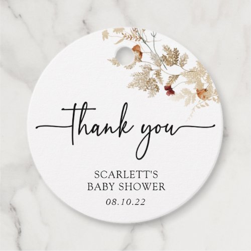 White Boho Wildflower Baby Shower Favor Tags