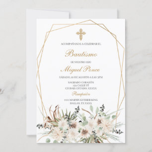 White bohol Baptism Spanish Invitation