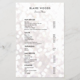 White Bokeh Glitter Hair Salon Price List Menu Flyer