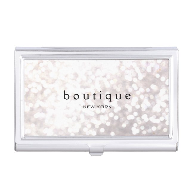 White Bokeh Glitter Modern Fashion & Beauty Business Card Holder (Front)
