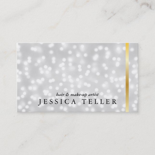White Bokeh Gold Bar Business Card (Front)