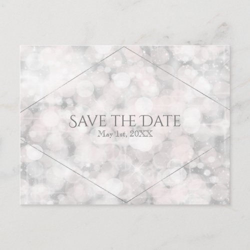 White Bokeh Light Elegant Glam Save the Date Announcement Postcard