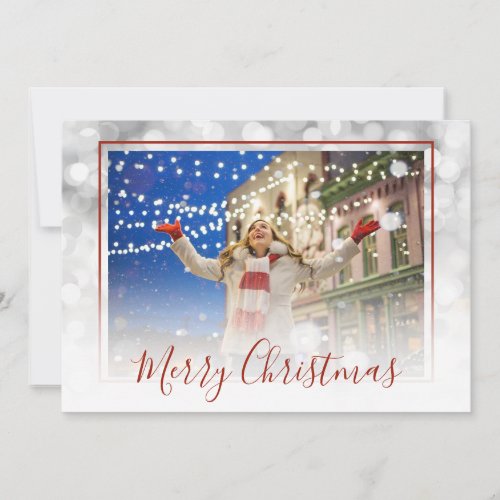 White Bokeh Red Frame Custom Merry Christmas Photo