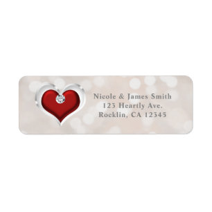 White Bokeh Red Valentine Glam Heart Invitation Label